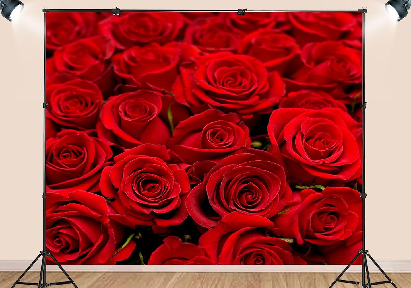 SHDASMIL 8X8ft Bright Red Roses Close Up Backdrop Fresh Floral Bouquet Background for Valentines Day Wedding Party