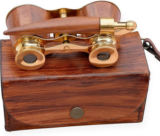 SIFAAT WORLD Vintage Opera Glasses with Handle Decorative Theatre Binoculars, Solid Brass & Wood Finish, Compact